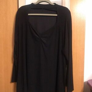 Black Eye Candy 3X long sleeve blouse with criss cross collar and V neck front